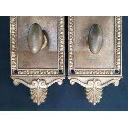 Pair of Art Deco Solid Bronze Door Knob Back Plates with Lock Turn #GA4213