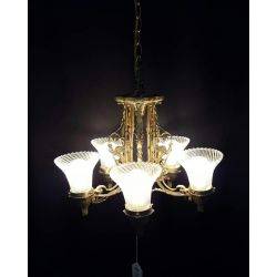 5 Light Cast Brass Flower Bouquet Chandelier with Shades #GA502