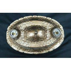 Art Deco Cast Iron Restored Oval Flush Mount Two Light Ceiling Light Fixture #GA1034