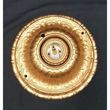NOS Art Deco Gold Painted Cast Iron Flush Mount Ceiling Fixture #GA1014