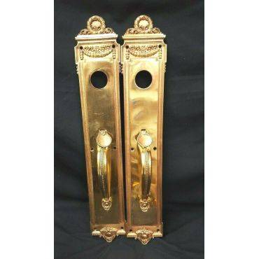 Pair of Large Red Brass Ornate Wreath Design Door Pull Latch Plates #GA1025