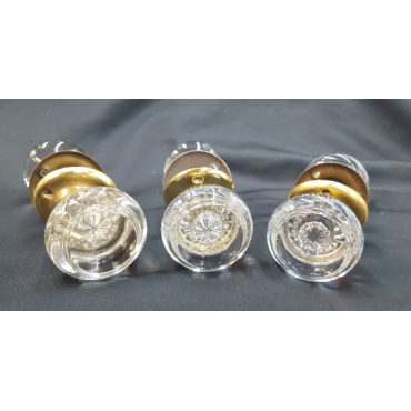 Set of 3 Round Leaded Crystal Door Knobs with Center Medallions Rosettes and Spindles #GA4406