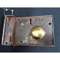 Early 1800s Authentic Cast Iron Left Handed Carpenter Rim Lock with Reproduction Brass Key #GA245