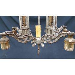 Art Deco 6 Light Cast Iron Silver & Gold Filigree Chandelier 17" x 21" #GA71