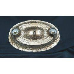 Art Deco Cast Iron Restored Oval Flush Mount Two Light Ceiling Light Fixture #GA1034