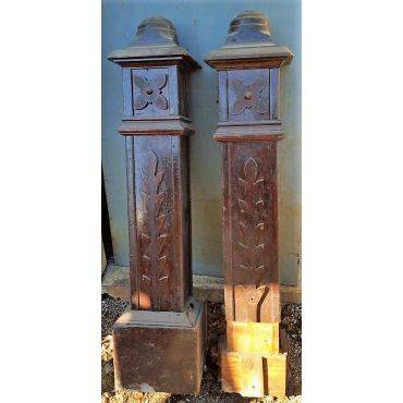Pair of Carved Floral Wooden Newel Posts #GA87