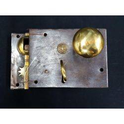 Early 1800s Authentic Cast Iron Left Handed Carpenter Rim Lock with Reproduction Brass Key #GA245