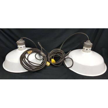Pair of Large Round White Metal Industrial Light Fixtures #GAC78