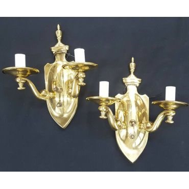 Pair of Two Light Solid Brass Wall Sconces #GA715