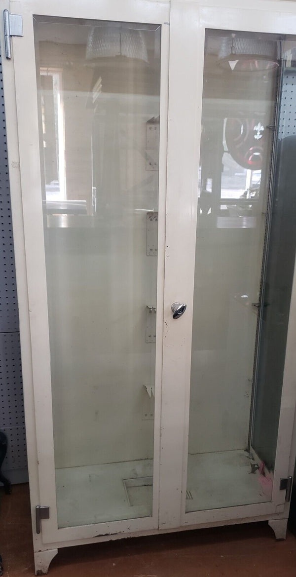 Tall Antique Beveled Glass Medical Cabinet with Adjustable Shelf Brackets #GA2225