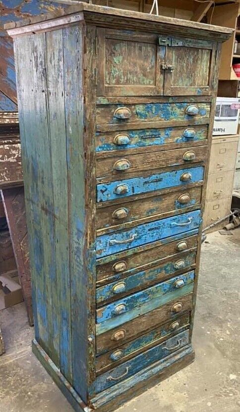 Restored 1900's Wooden Bolt / Tool / or Map 14 Drawer Bin Cabinet #Tool Map Bolt Bin GAM0093
