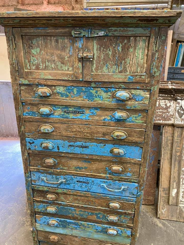 Restored 1900's Wooden Bolt / Tool / or Map 14 Drawer Bin Cabinet #Tool Map Bolt Bin GAM0093