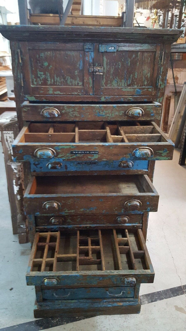 Restored 1900's Wooden Bolt / Tool / or Map 14 Drawer Bin Cabinet #Tool Map Bolt Bin GAM0093
