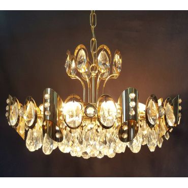 Mid Century Modern Brass Tiered Prism Chandelier GA4388