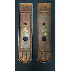 Pair of Architectural Salvage Art Deco Large Cast Iron Door Knob Backplates #GA1027