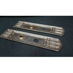 Pair of Architectural Salvage Art Deco Large Cast Iron Door Knob Backplates #GA1027