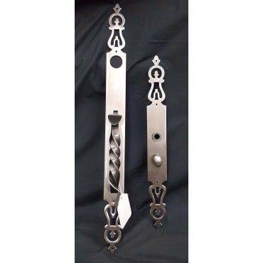 Pair of Narrow Ornate Silver Large Door Pull & Matching Back Plate #GA1024