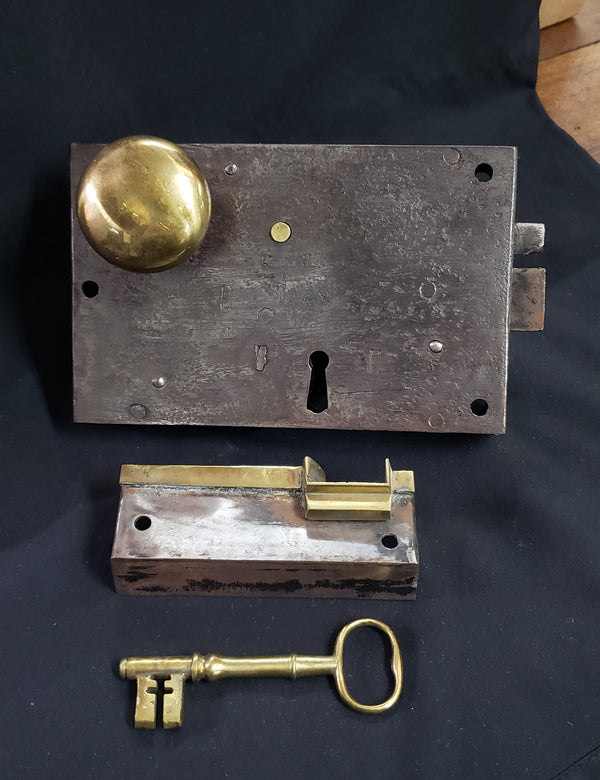Restored Right Side Carpenter Style Rim Lock Set 6 1/4" x 4" GS00990