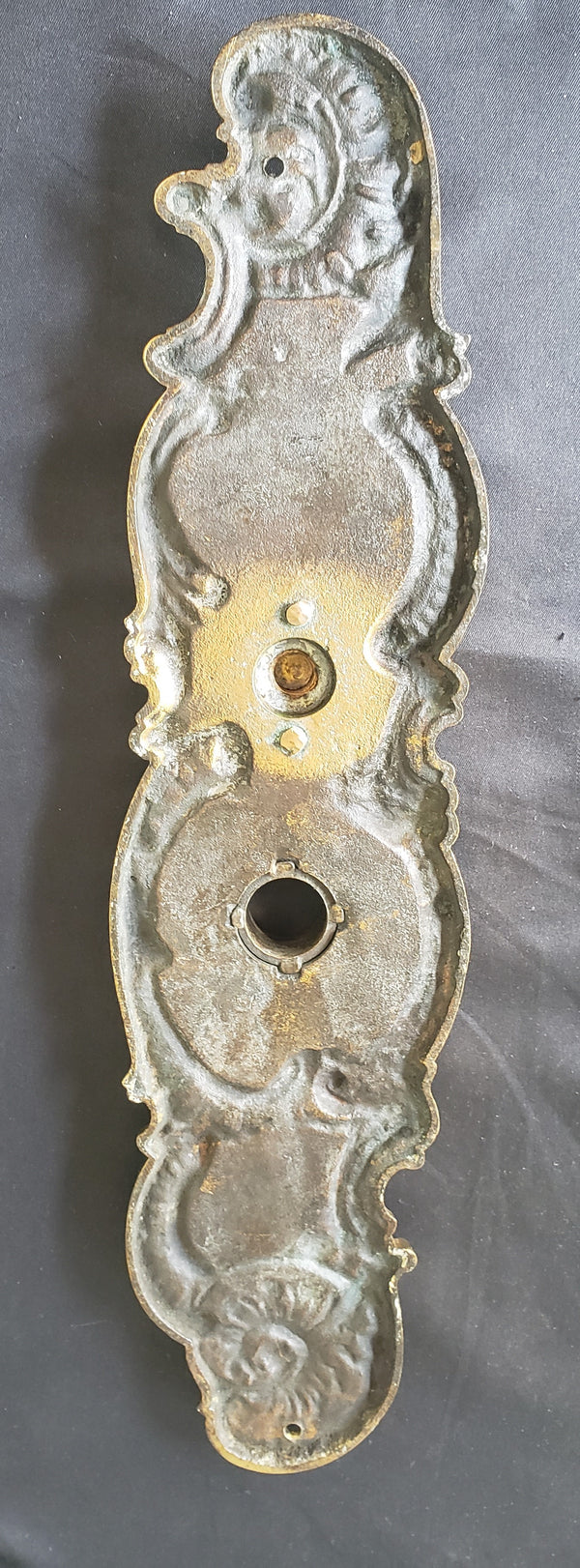 Restored Ornate Art Nouveau Solid Brass Door Back Plate 13" x 3 1/8" GA290