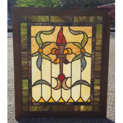 Stained Glass Window w/ Flame Torch & Ribbon Design 31" T x 26" W GA1159