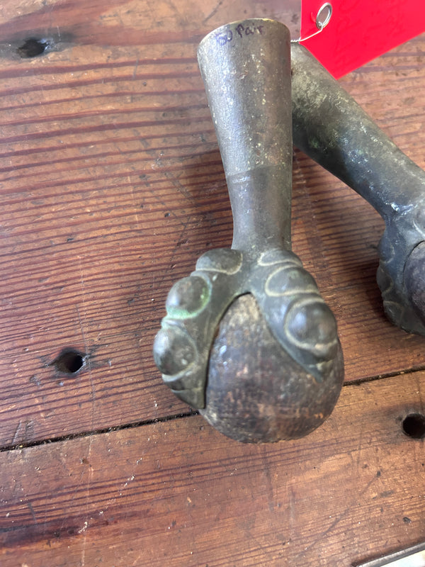 Antique Brass and Wood Piano Stool Feet Pair GS010975