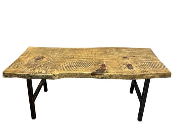 Custom Built Dining Table w/ Live Edge Pine Table Top & Iron Legs GA20605