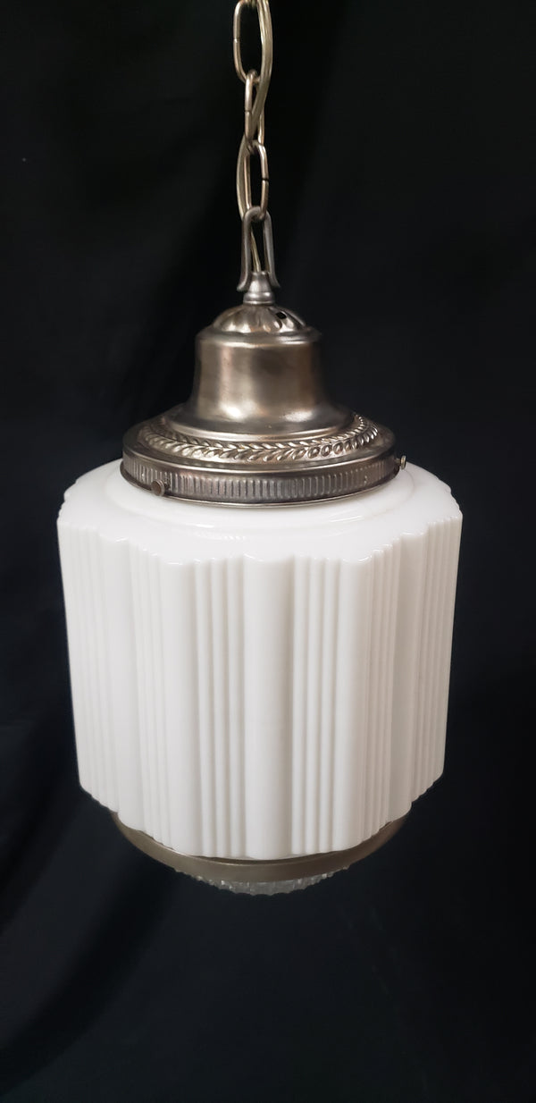 Restored Art Deco Pendant Light w/ Tiered Glass Bottom 17" T x 10" W GA1173