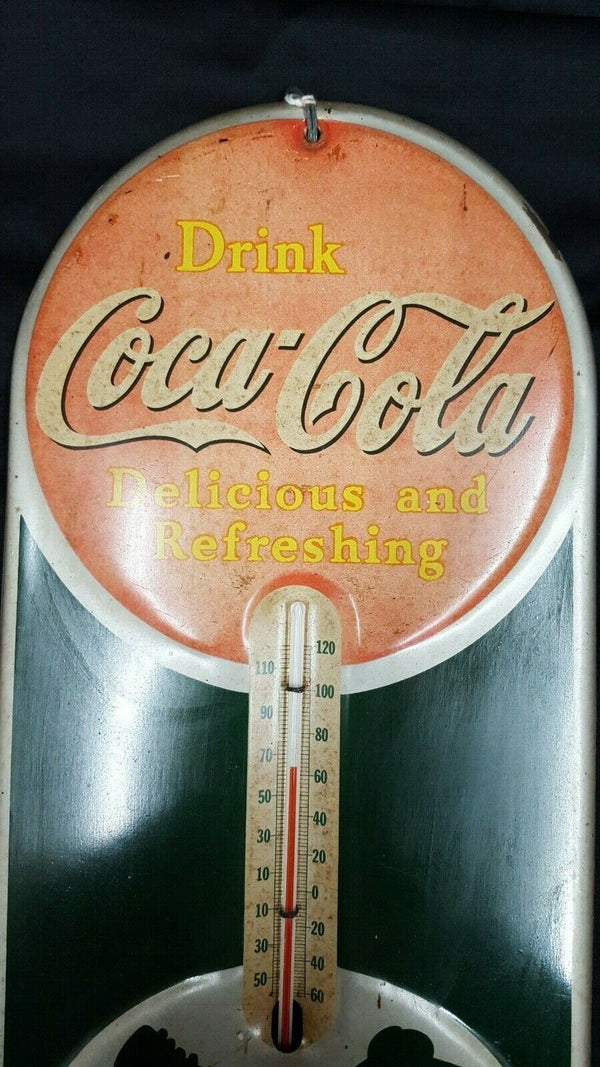 1939 Coca Cola Wall Thermometer "Delicious and Refreshing" 16" x 6 3/4" GS00721