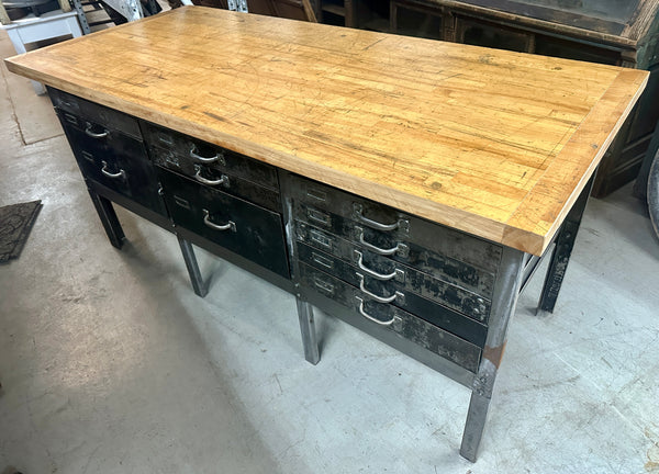 Industrial Salvaged Butcher Block & Steel Work Table GA20813