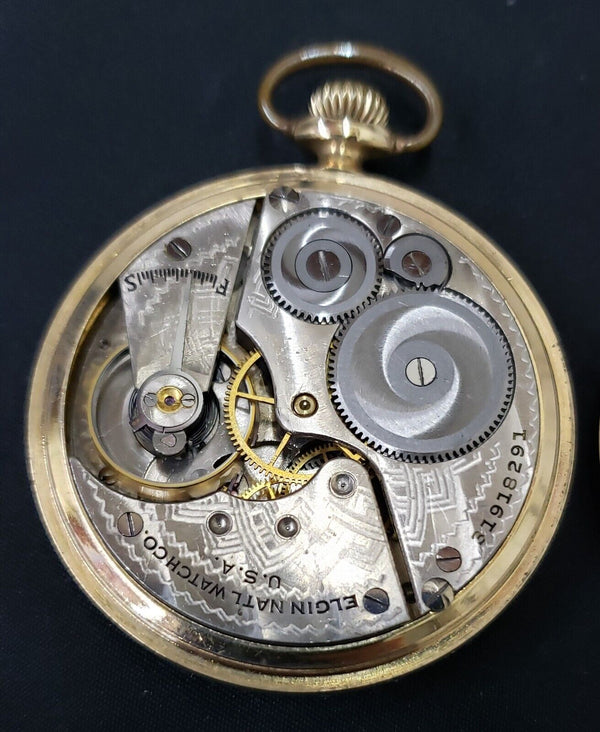 1929 Elgin 10K Gold Filled 7 Ruby Jewel Pocket Watch with 2 Tone Champagne Dial