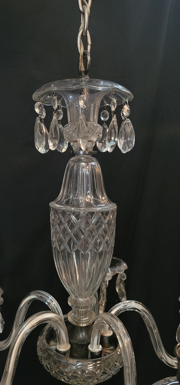 5 Light Crystal Chandelier w/ Diamond Pattern Glass & Canopy 20" x 23" GS00593