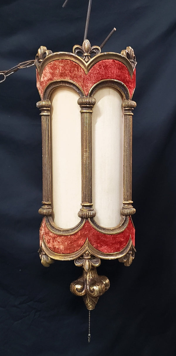 Vintage Cylinder Swag Pendant Light w/ Red Velvet Trim 24 1/2"x 9 1/2" GS00924