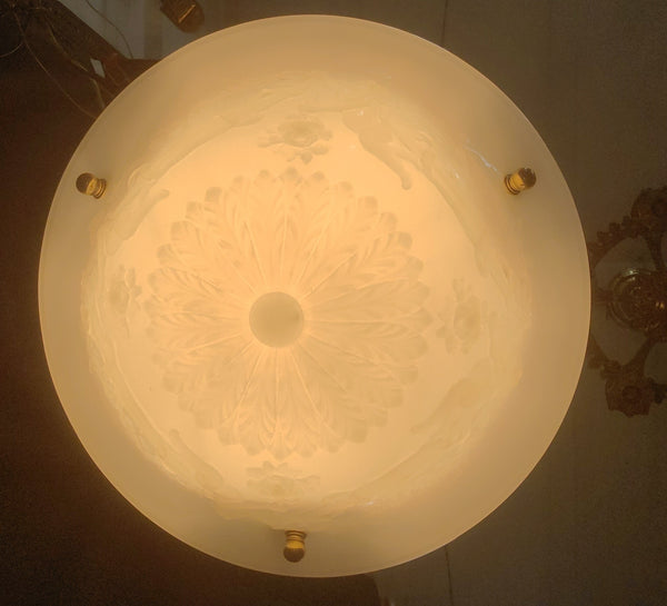 Restored Neo Classical Pendant Light w/ Textured Shade & Brass Chains GS01070