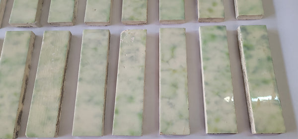 Vintage Lot of 19 Green & Ivory Ceramic Fireplace Tiles 6" x 1 1/2" GS00677