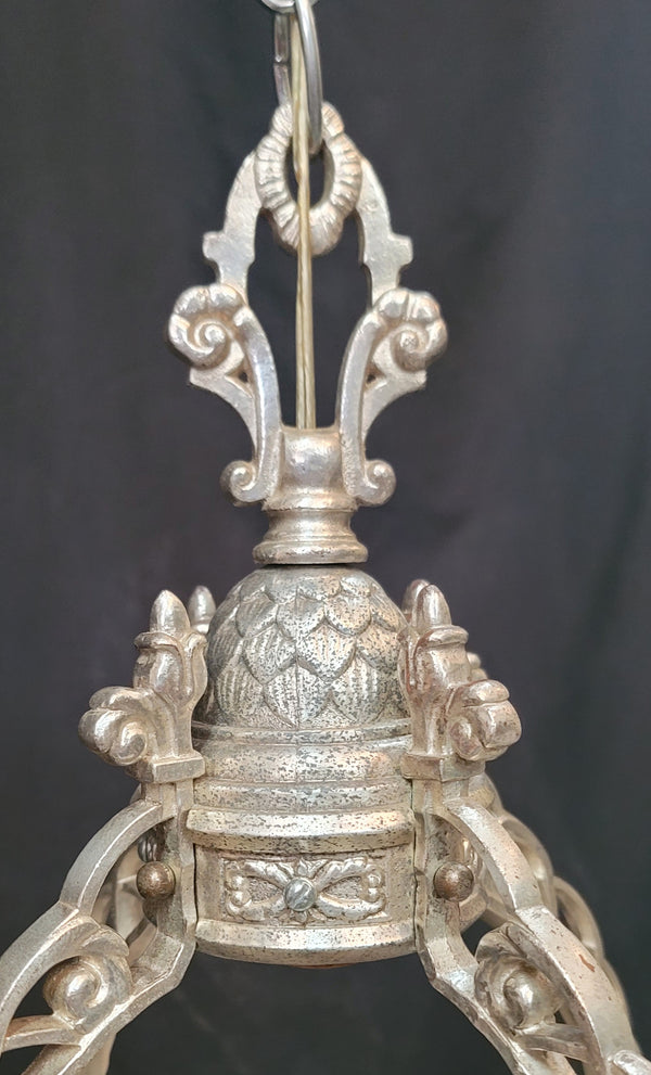 Restored Ornate Nickel Plated Brass Pendant Chandelier 16" x 52" GS00999