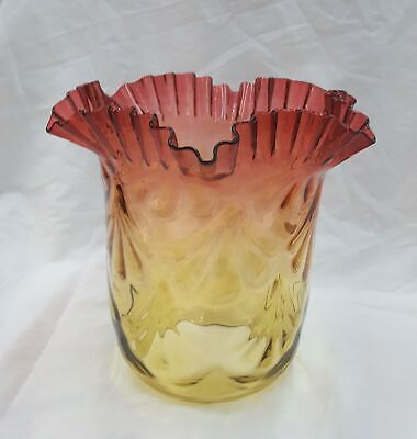 Large Antique Ruffled Yellow & Cranberry Lamp Shade