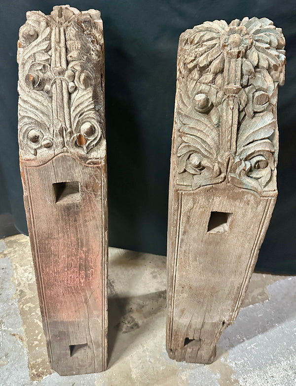 Antique Primitive Hand-Carved White Oak Newel Post Pair GA20529