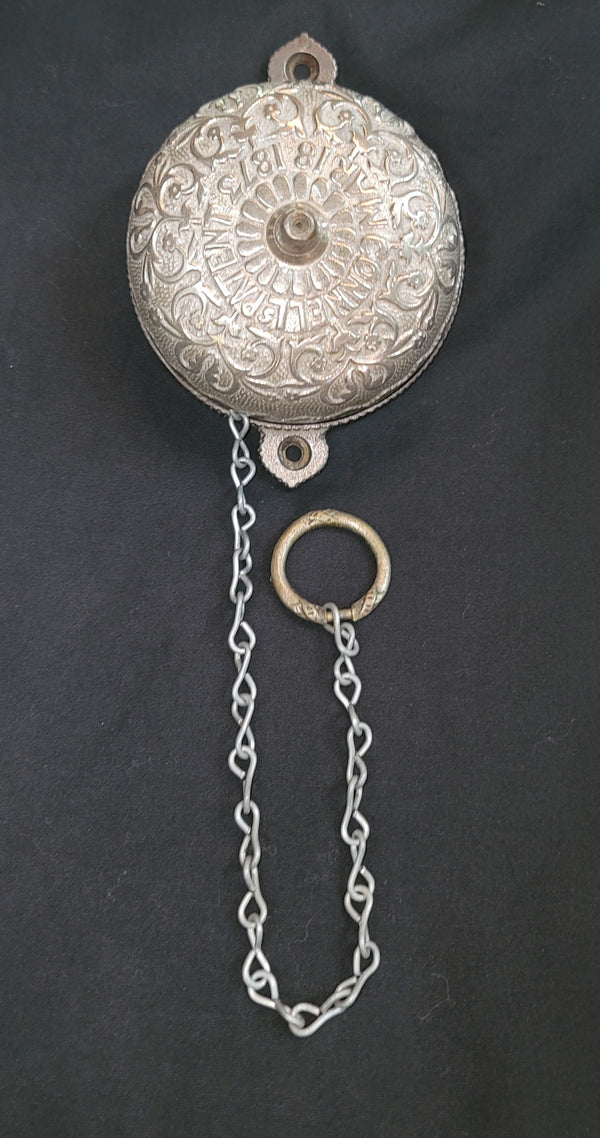 1873 Ornate Embossed Chrome Plated Brass Door Bell With Pull Chain GS00733