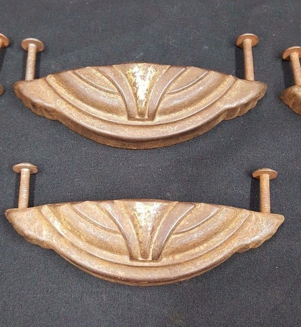 Architectural Salvage Art Deco Half Moon Shaped Drawer Pull Handles Set of 6