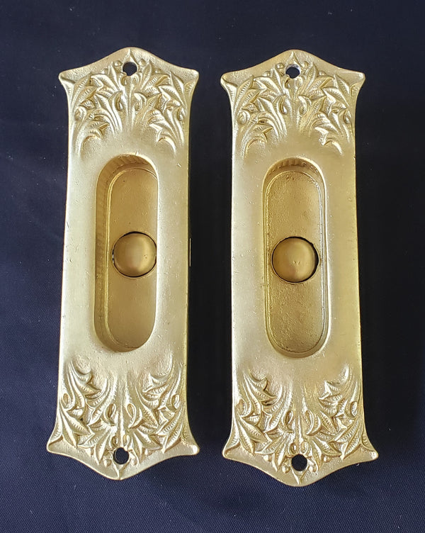 Restored Art Nouveau Solid Brass Pocket Door Pulls in a Satin Finish GA301