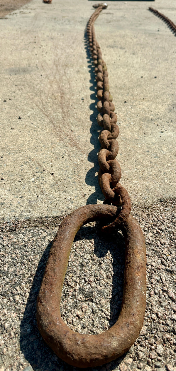 15 Ft of Antique Industrial Steel Chain w/ Cast Iron Clasp