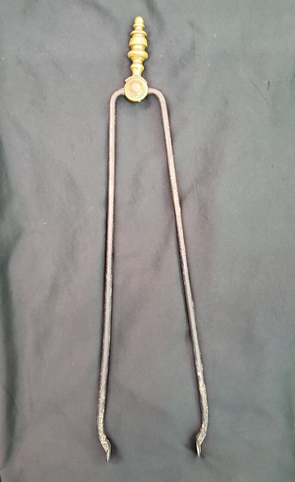 18th Century Wrought Iron & Cast Brass Fireplace Ember Tongs