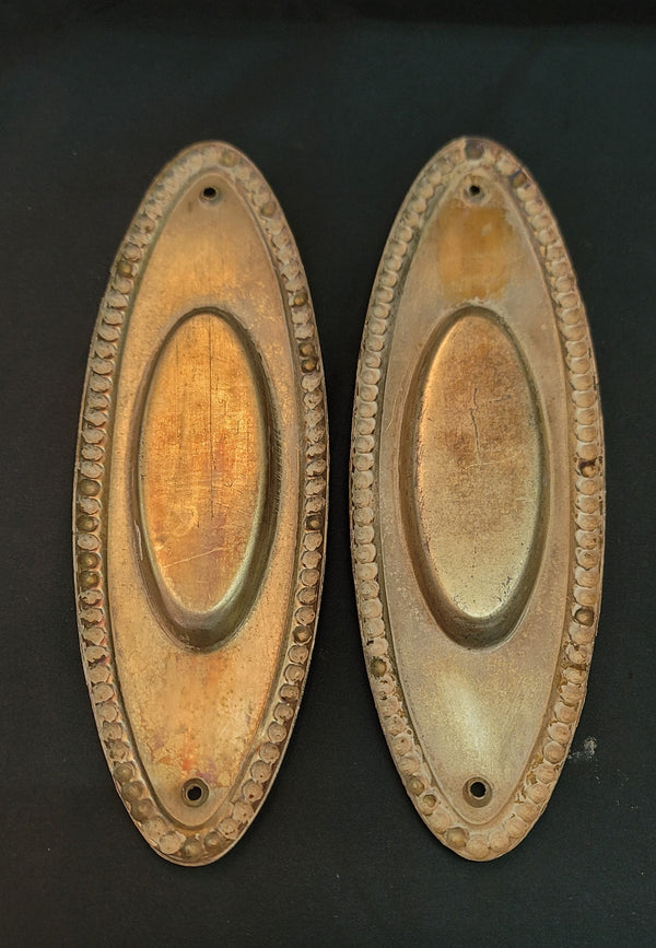 Pair of Oval Brass Plated Pocket Door Escutcheon Plates 7 1/2" x 2 1/2" GS01060