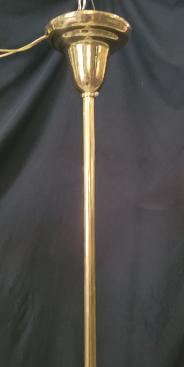 Restored Pair of Brass Pendant Lights w/ White Globes 49" T x 16" W GS01002