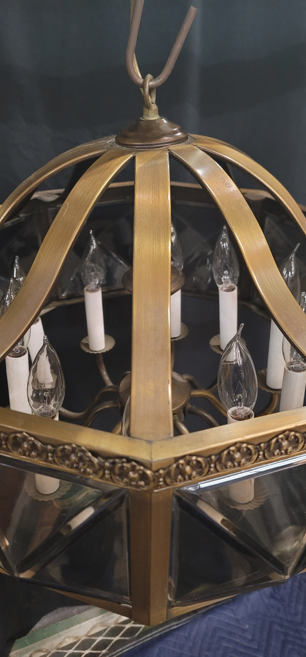 MCM Ten Light Chandelier w/ Faceted Beveled Glass Panels 20" x 17" GS00954