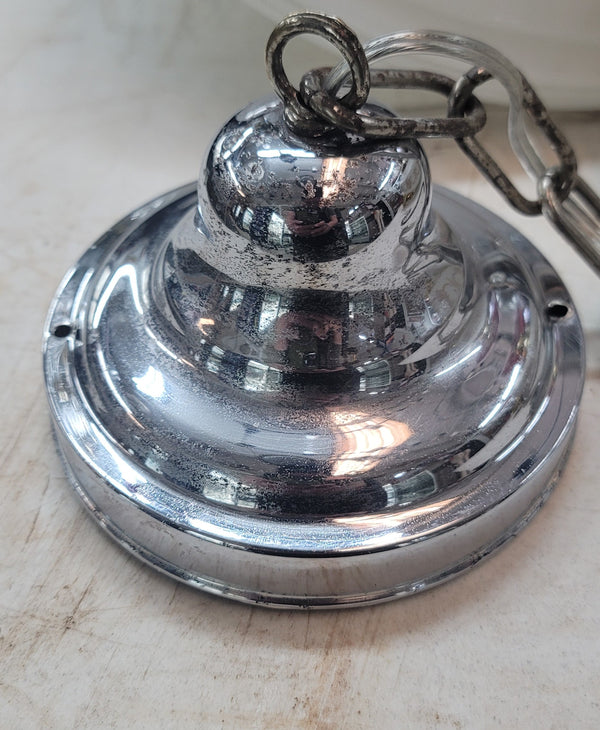 Restored Art Deco Pendant Light w/ Bullseye Point Shade & Chrome Trim GS01031
