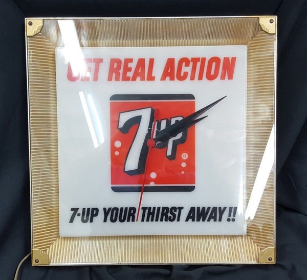 Vintage Get Real Action 7-UP Your Thirst Away Large Square Electrical Wall Clock GA21121