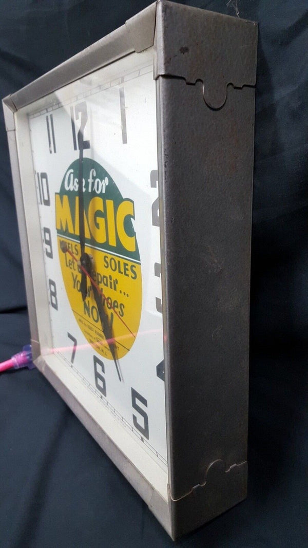 Vintage 1957 Ask For Magic Heels Soles Shoe Repair Square Electrical Wall Clock