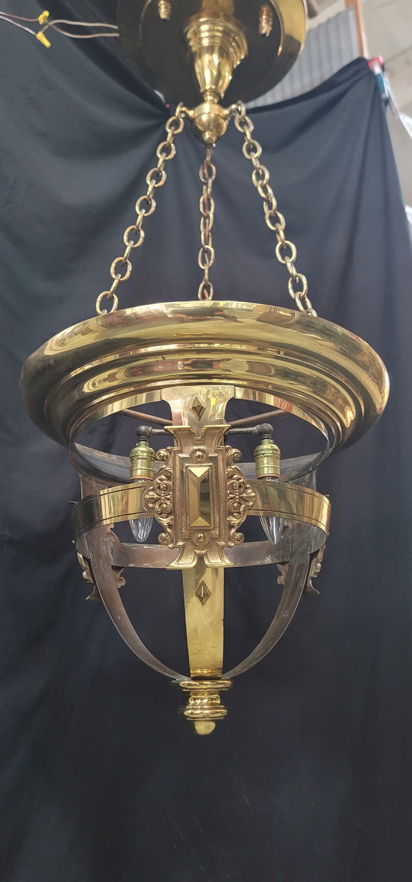 Large Ornate Brass 2 Light Chandelier w/ Large Brass Canopy 20" x 48" GS00995