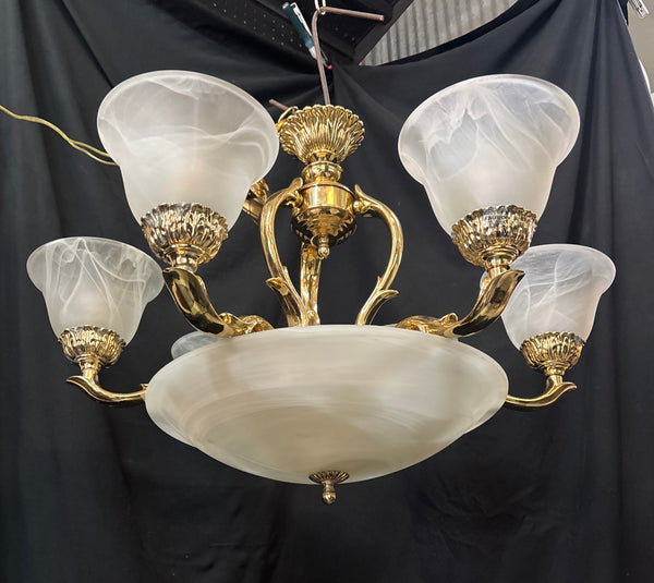 Brass 8-Light Chandelier with Shades GA21276
